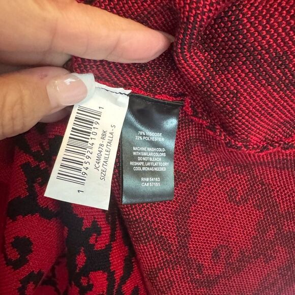 NWT SZ S Jessica Howard 3/4 Sleeve Red w/Black Scroll Sweater Dress - Picture 11 of 11